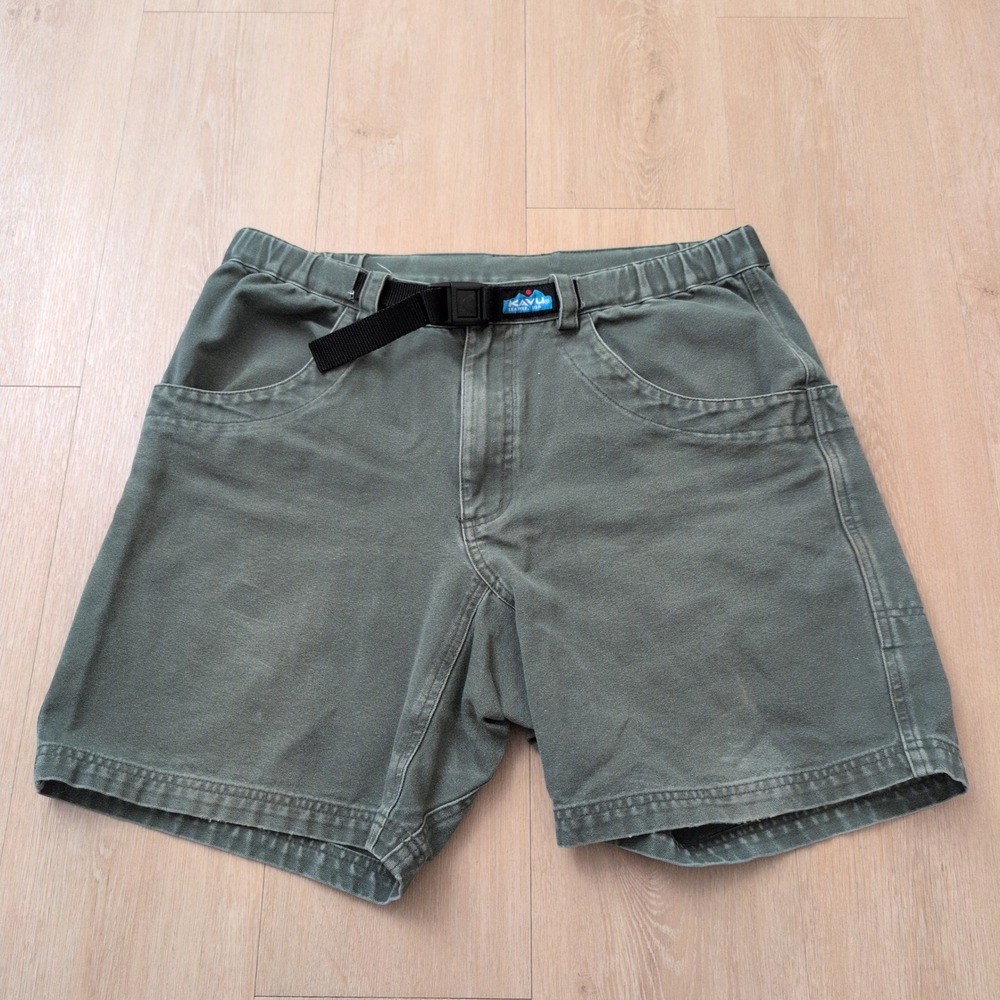 Kavu Chilliwack Shorts Mens Large Olive Green Canvas Belt Hiking Outdoor Utility